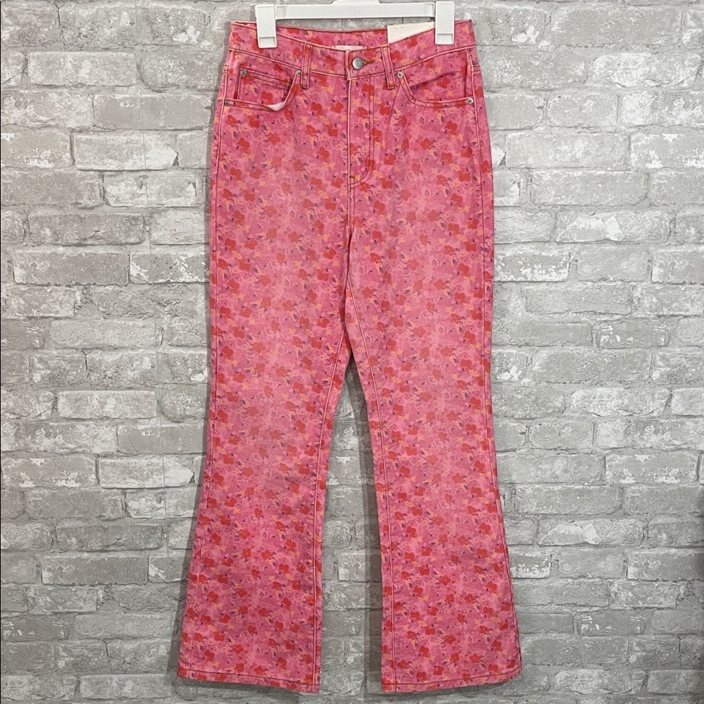 BDG Pink Floral High-Rise Flare Jeans